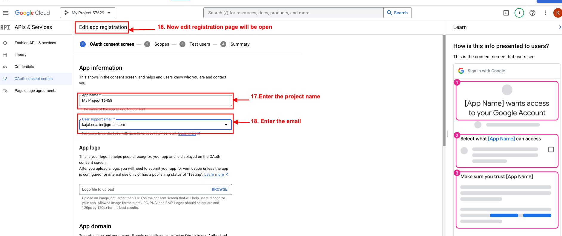 edit app registration page