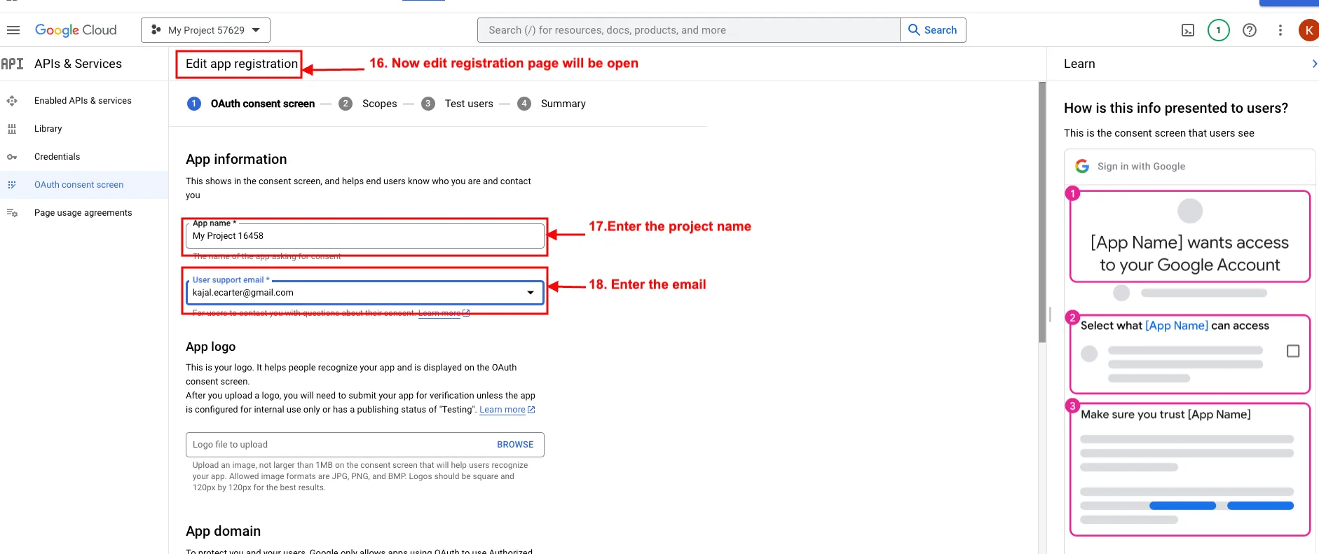edit app registration page