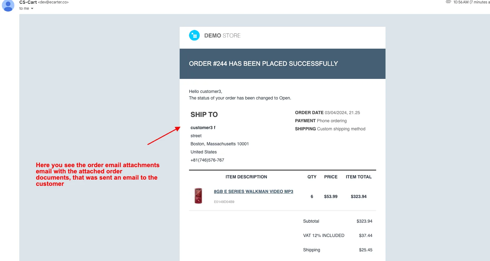order email attachments