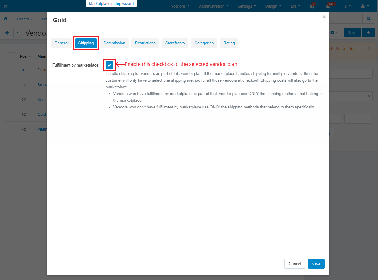 Enable checkbox of the selected vendor plan