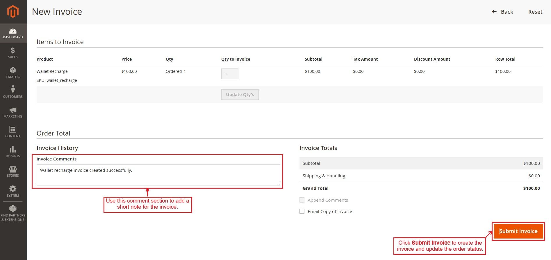 Submit invoice page