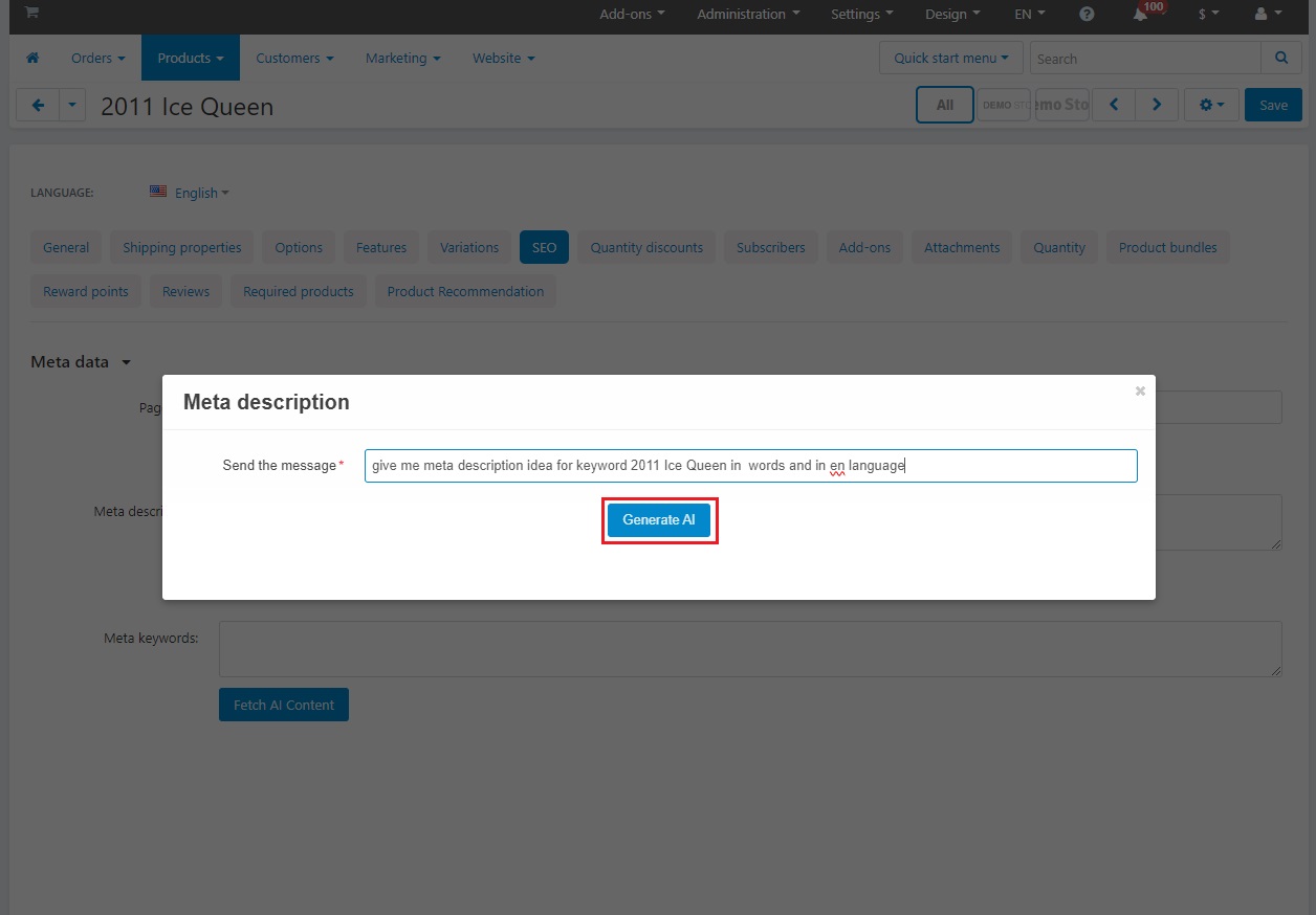Generate AI button within meta description