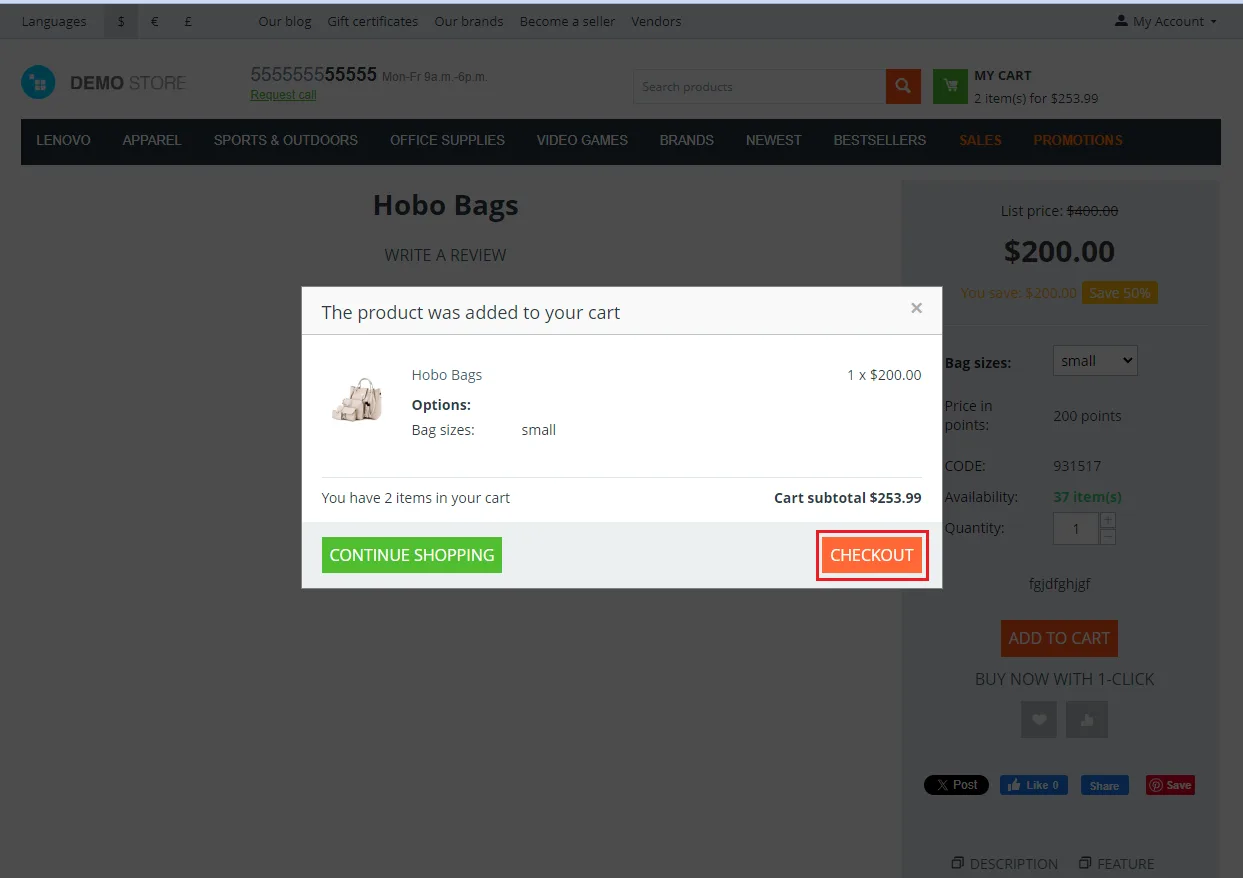 Product checkout page