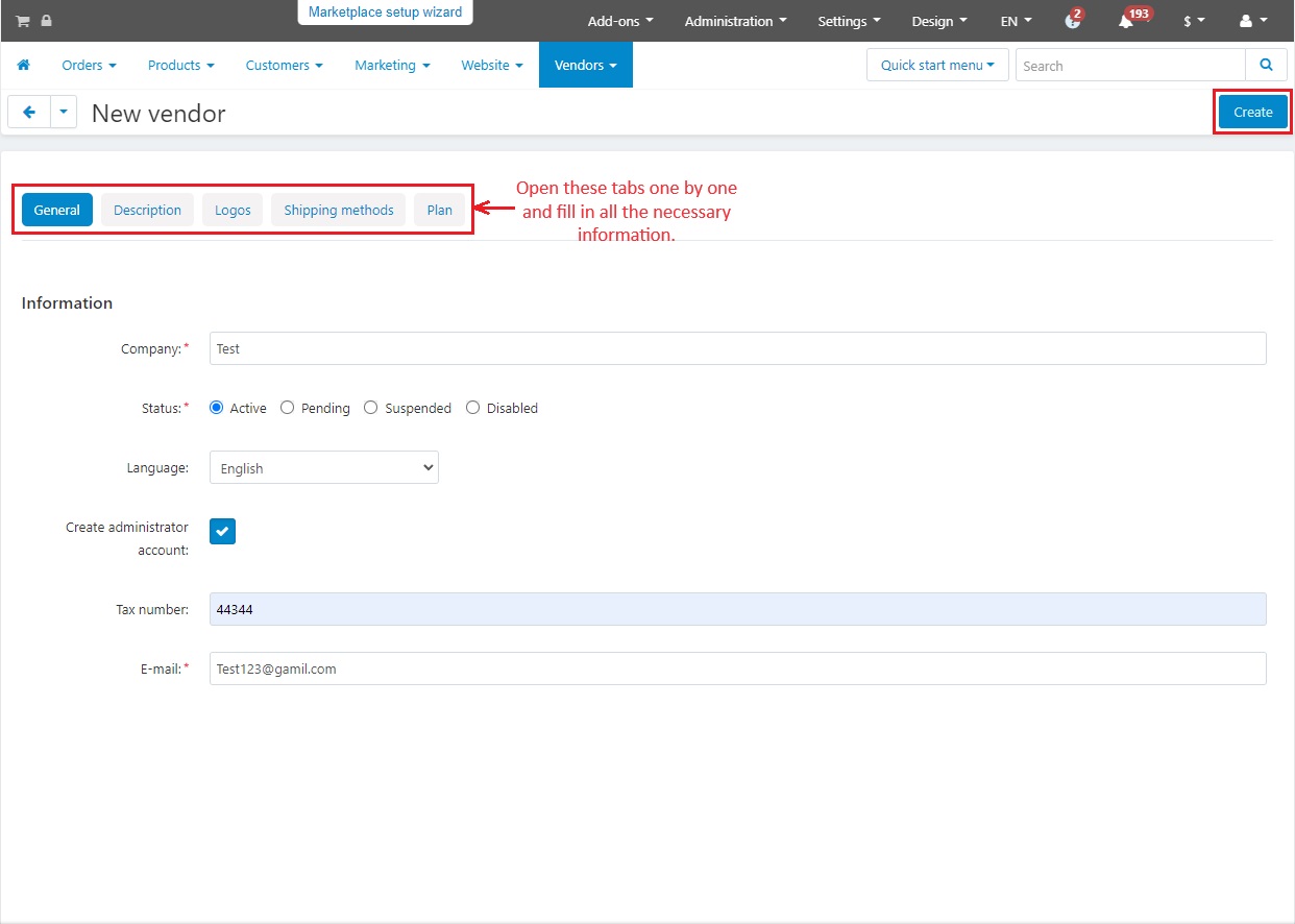 Fill details within different tabs