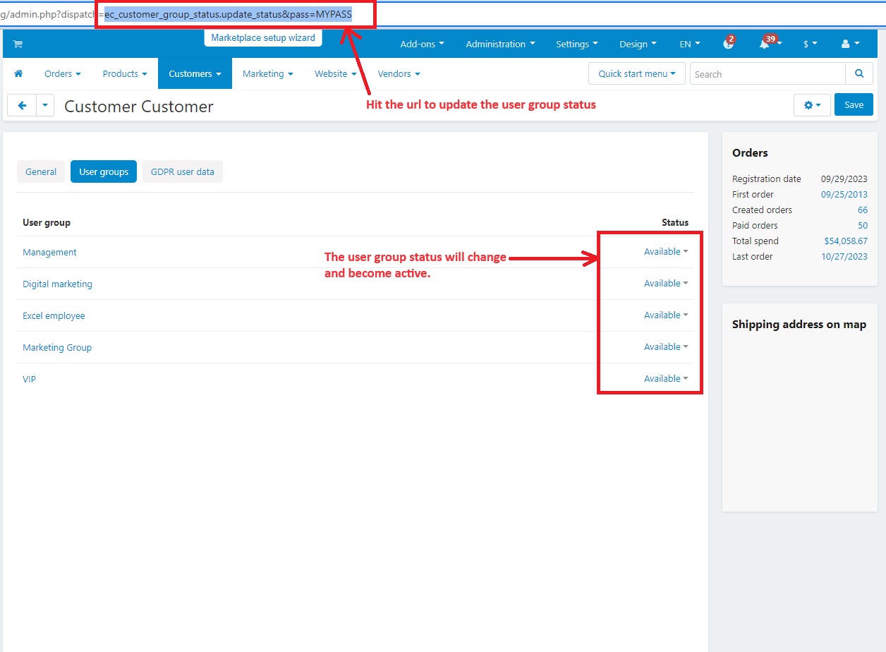 URL to update the user group status