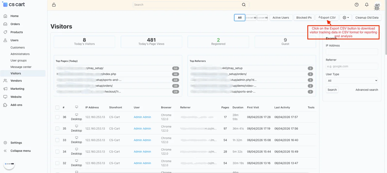 CS-Cart User Tracking Add-on: Visitor Analytics — illustration 11