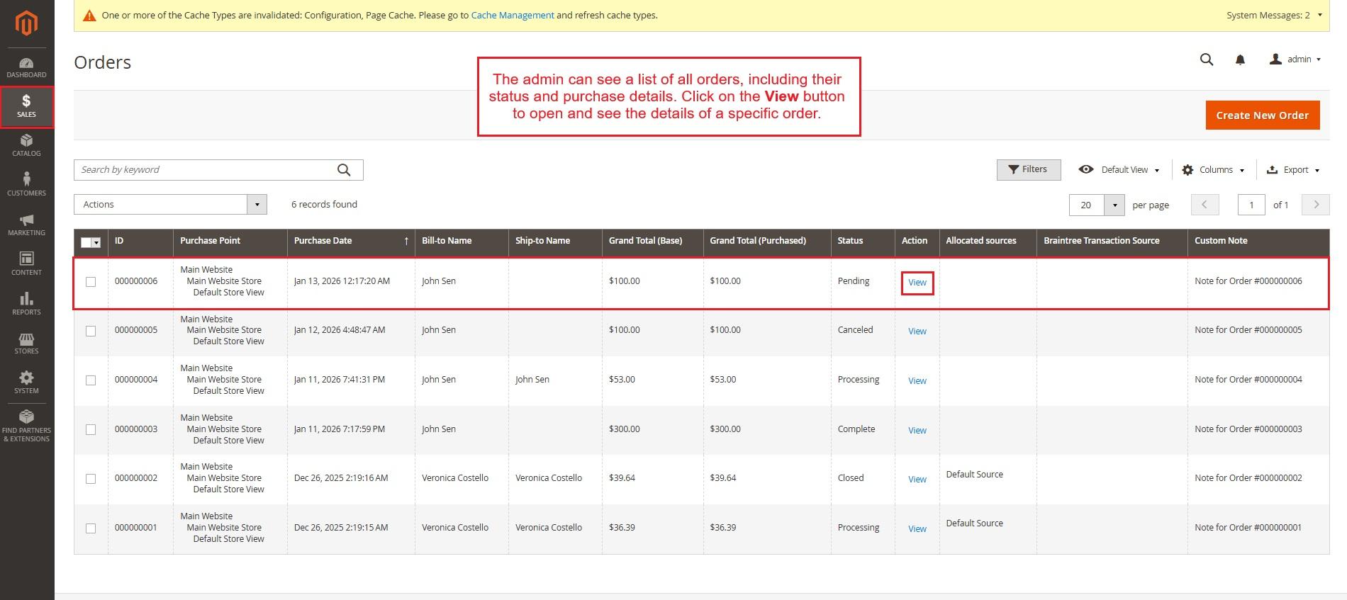 Order list page