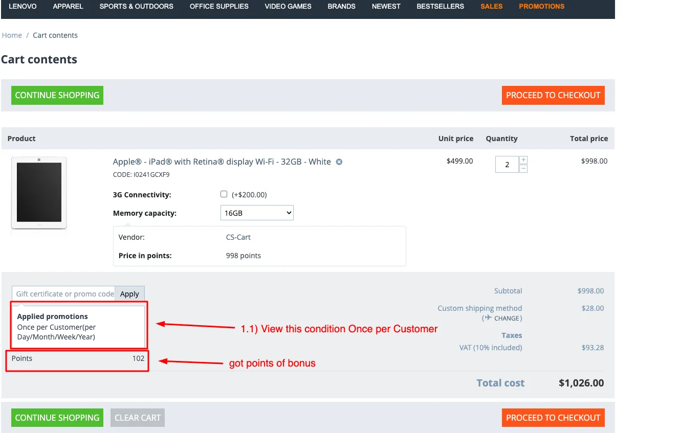 show promotion storefront page