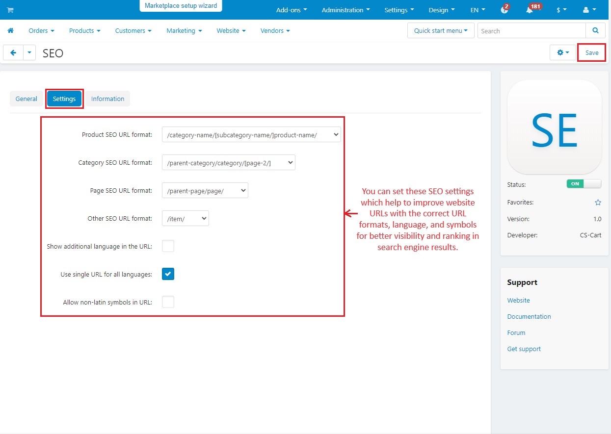 Main settings of SEO