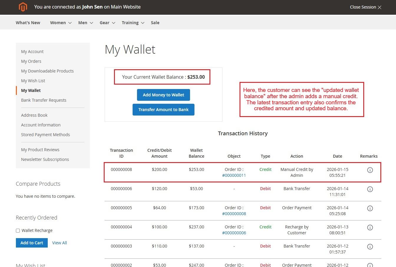 Current wallet balance