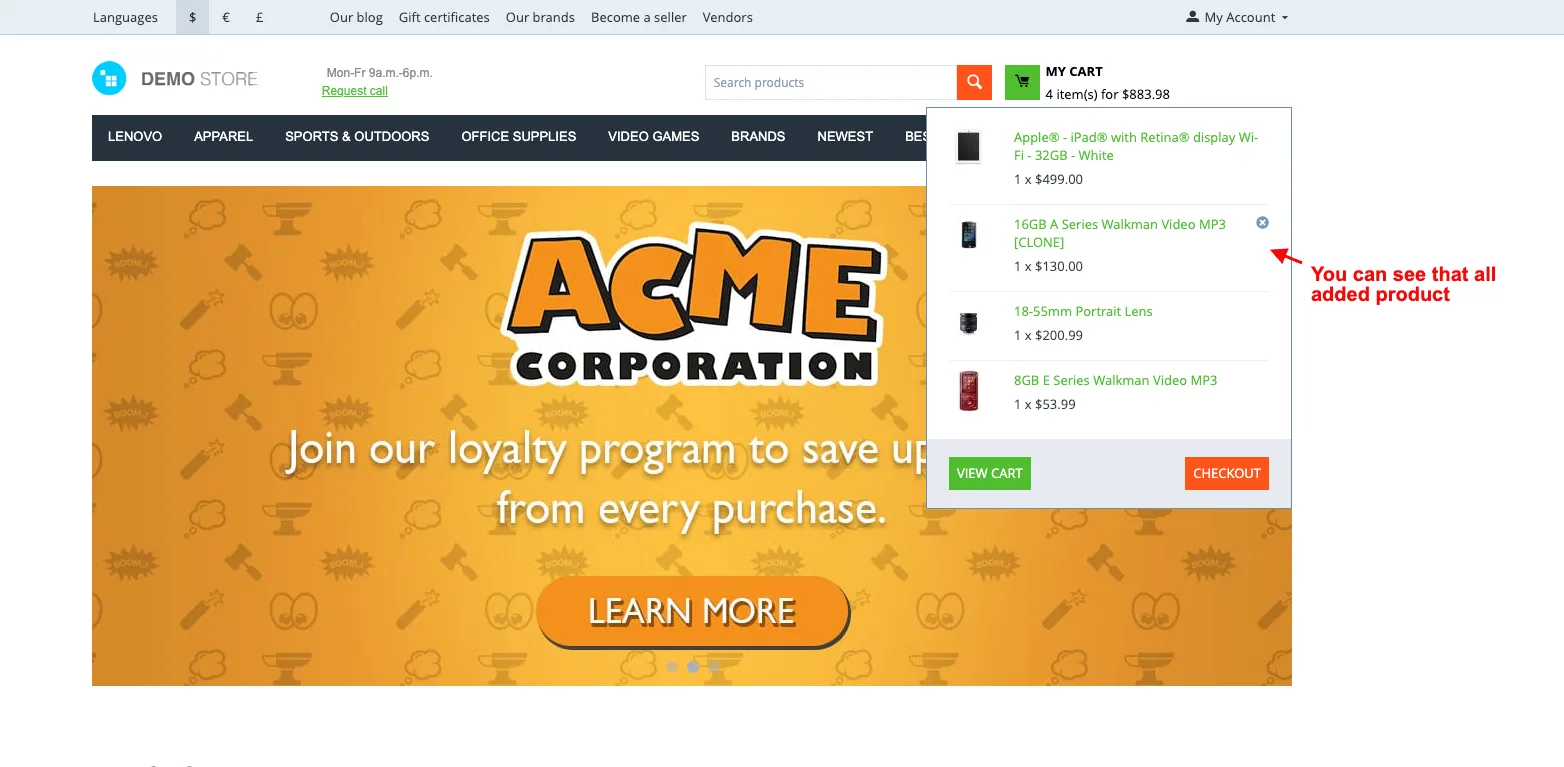 see that all the added products