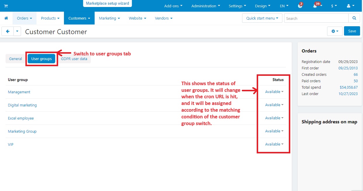 User group statuses