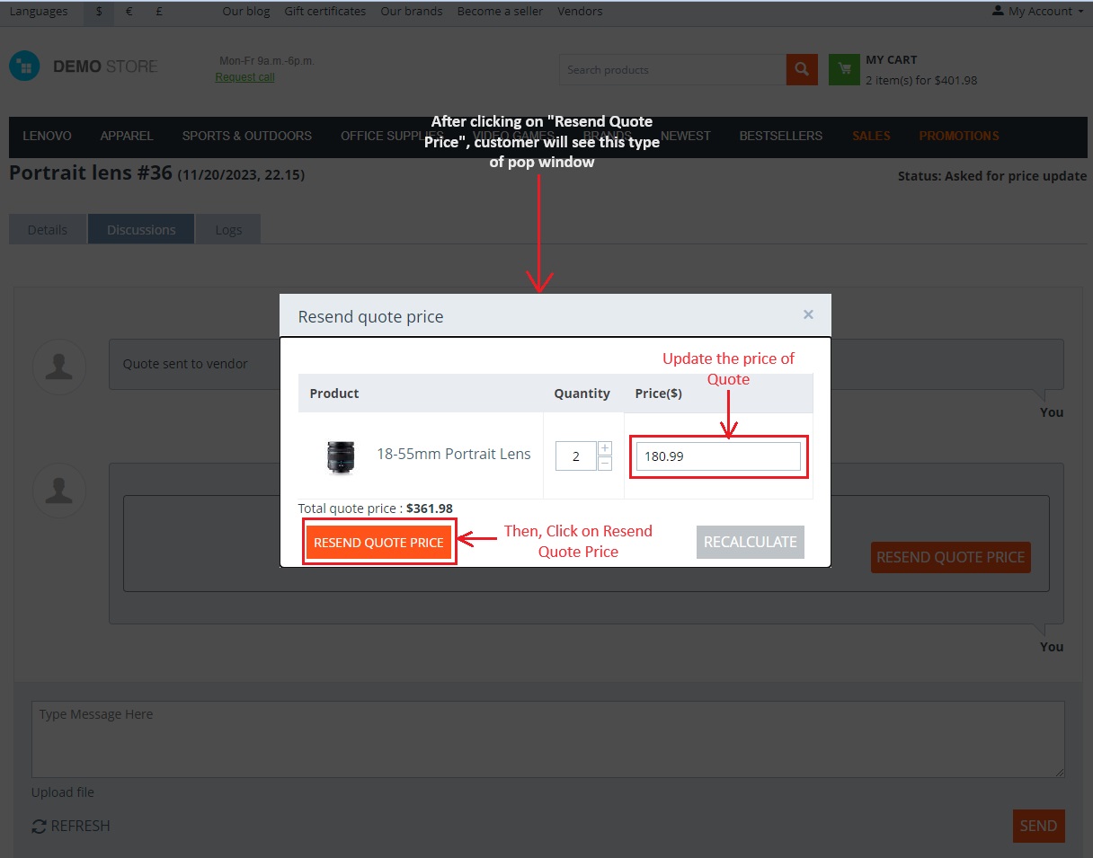 Resend quote price