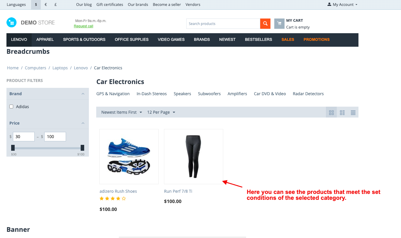  You can see the products that meet the set conditions of the selected category