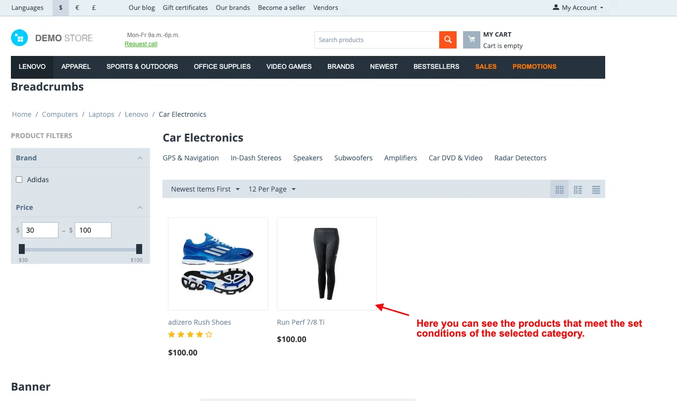  You can see the products that meet the set conditions of the selected category