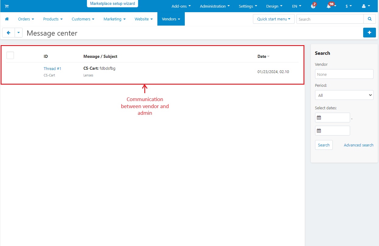 Communication between admin and vendor