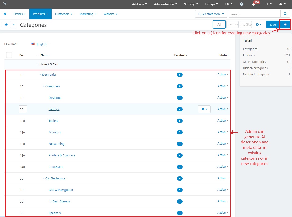 Existing Categories list for changing AI content within it