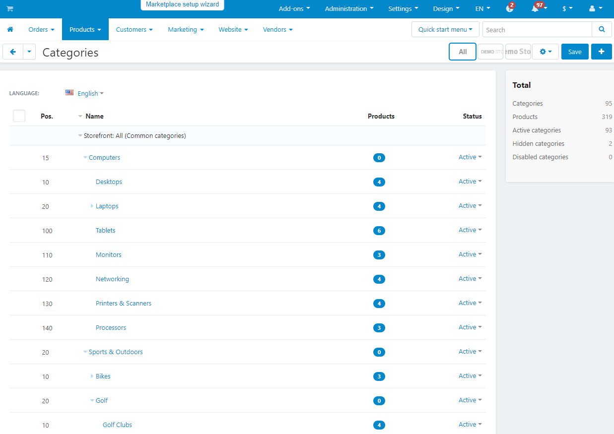 List of categories page