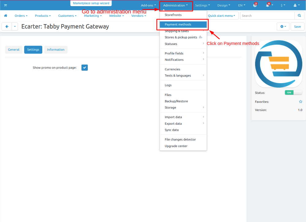 Access page tabby payment gateway