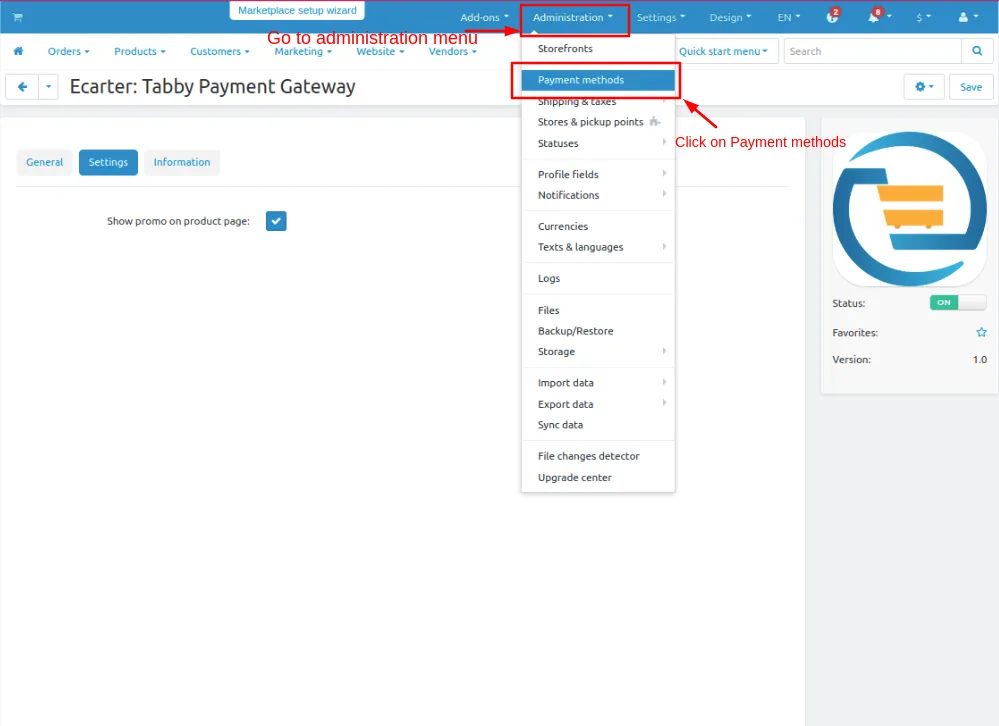 Access page tabby payment gateway