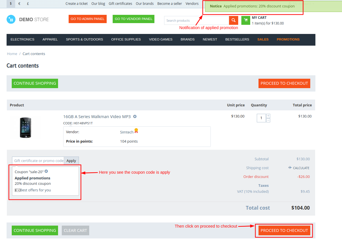 proceed to checkout page