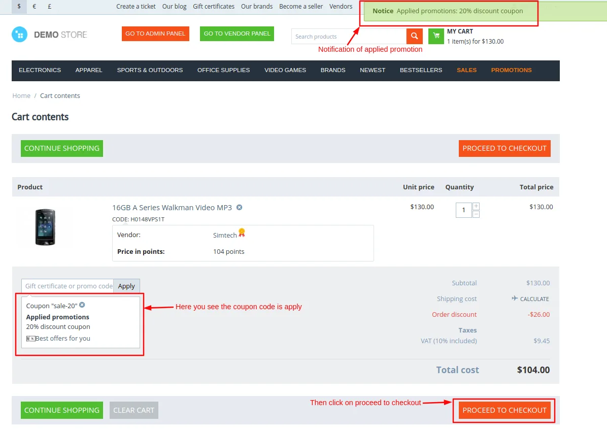 proceed to checkout page