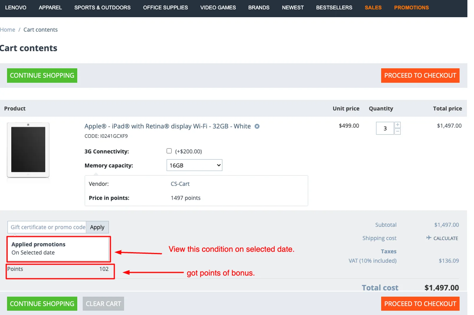 selected date storefront page