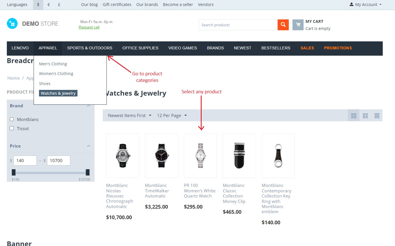 List of products page