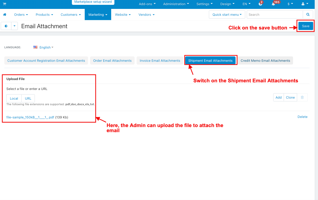 upload the file to attach the email