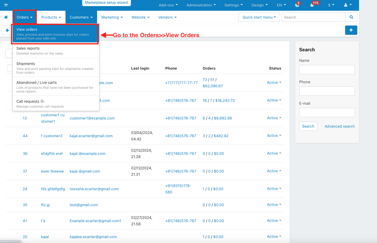 orders and view orders></p>
<ul><li>Here, the admin can change the order status to paid.</li></ul>
<p><img src=