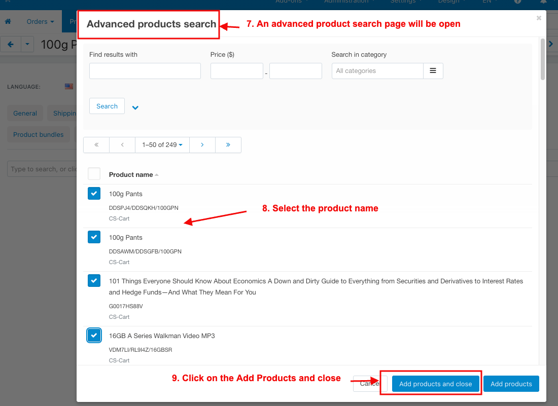 selects the product