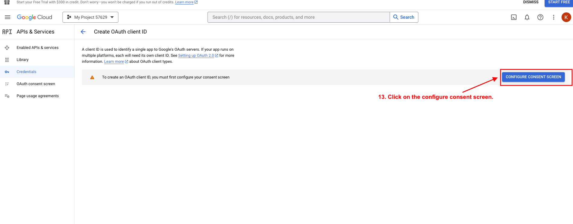 Configure consent screen