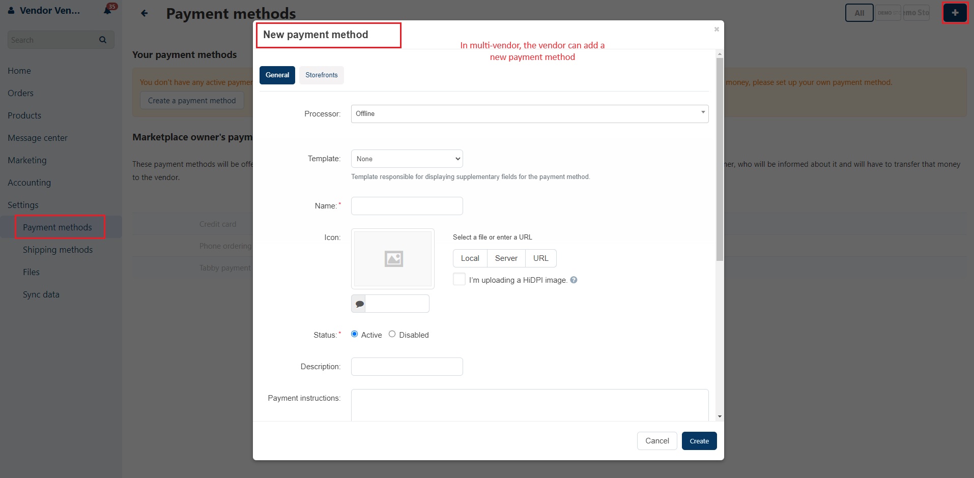 Vendor can new payment method