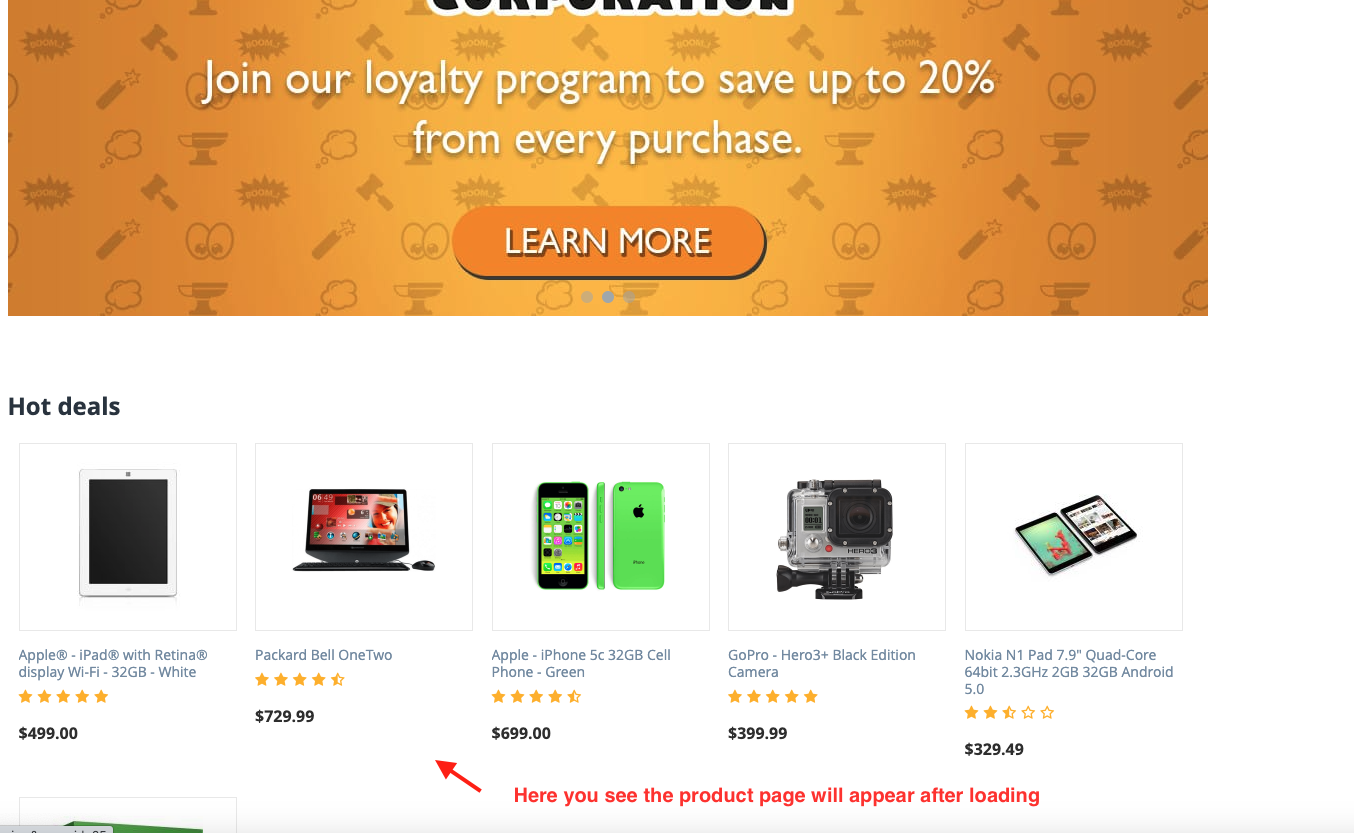 see the product page after loading