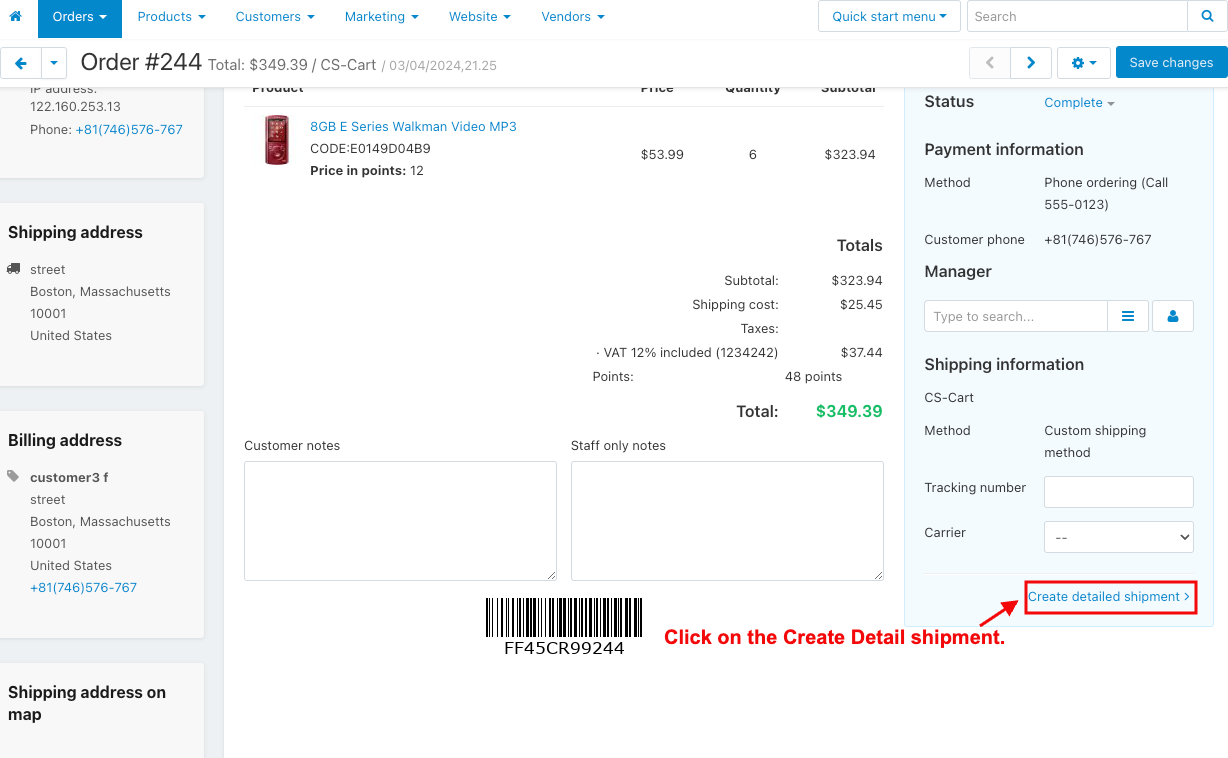 create detail shipment