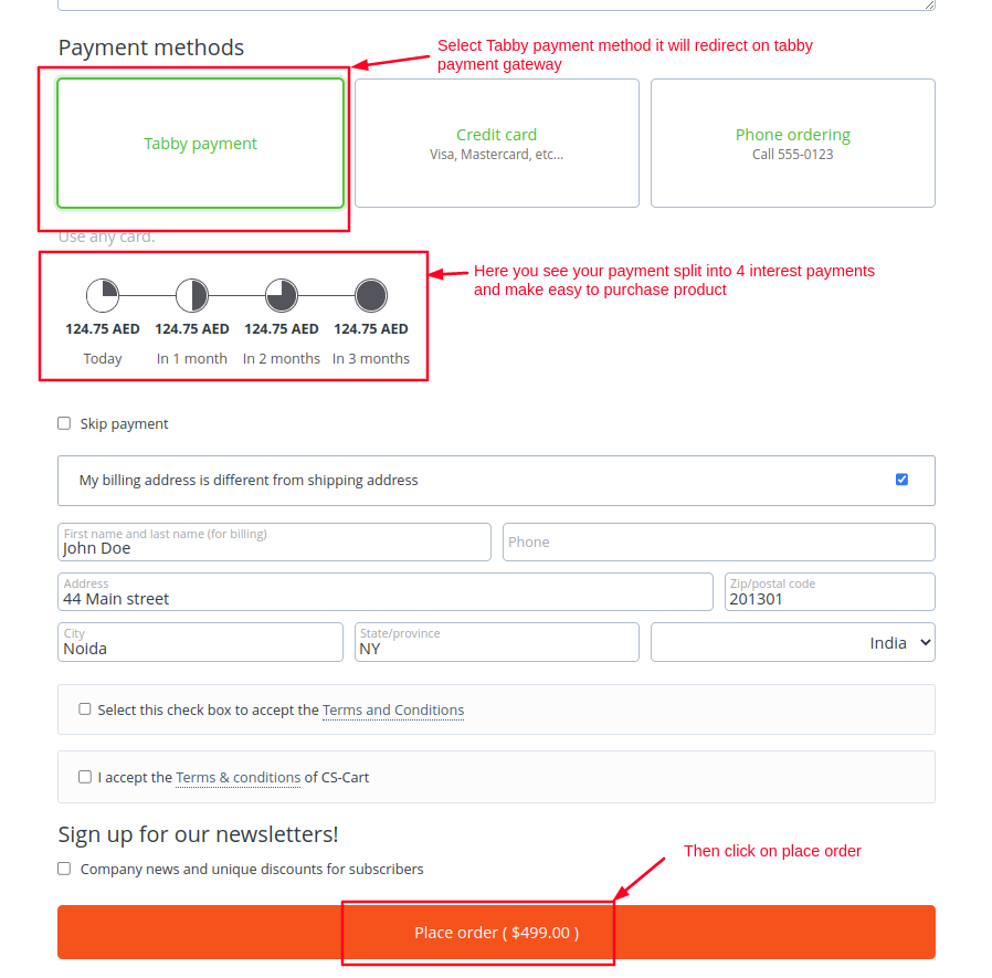 Checkout page with Tabby payment option