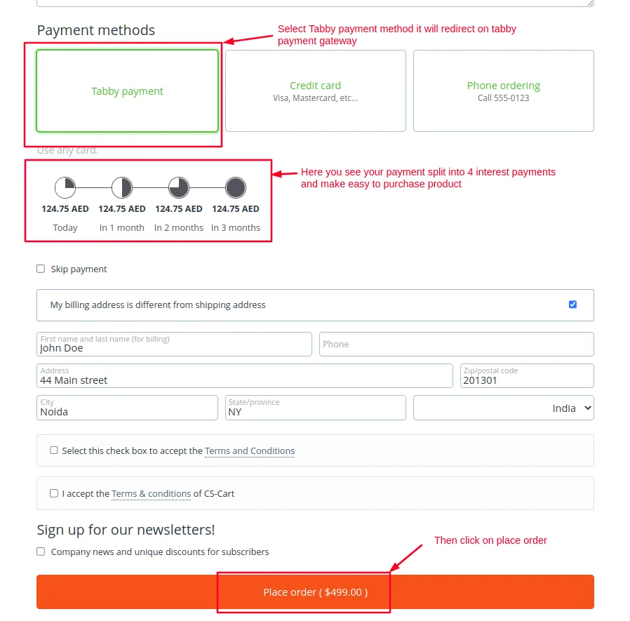 Checkout page with Tabby payment option