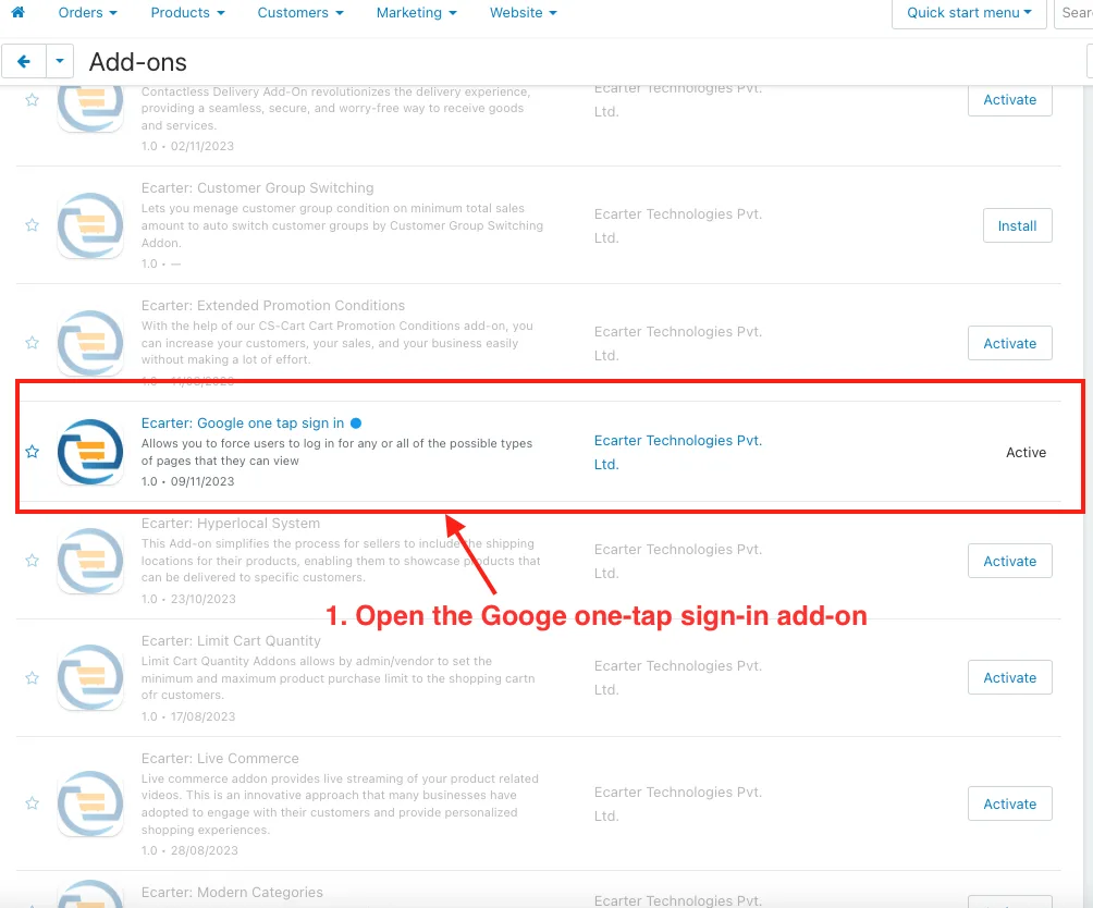 settings page
