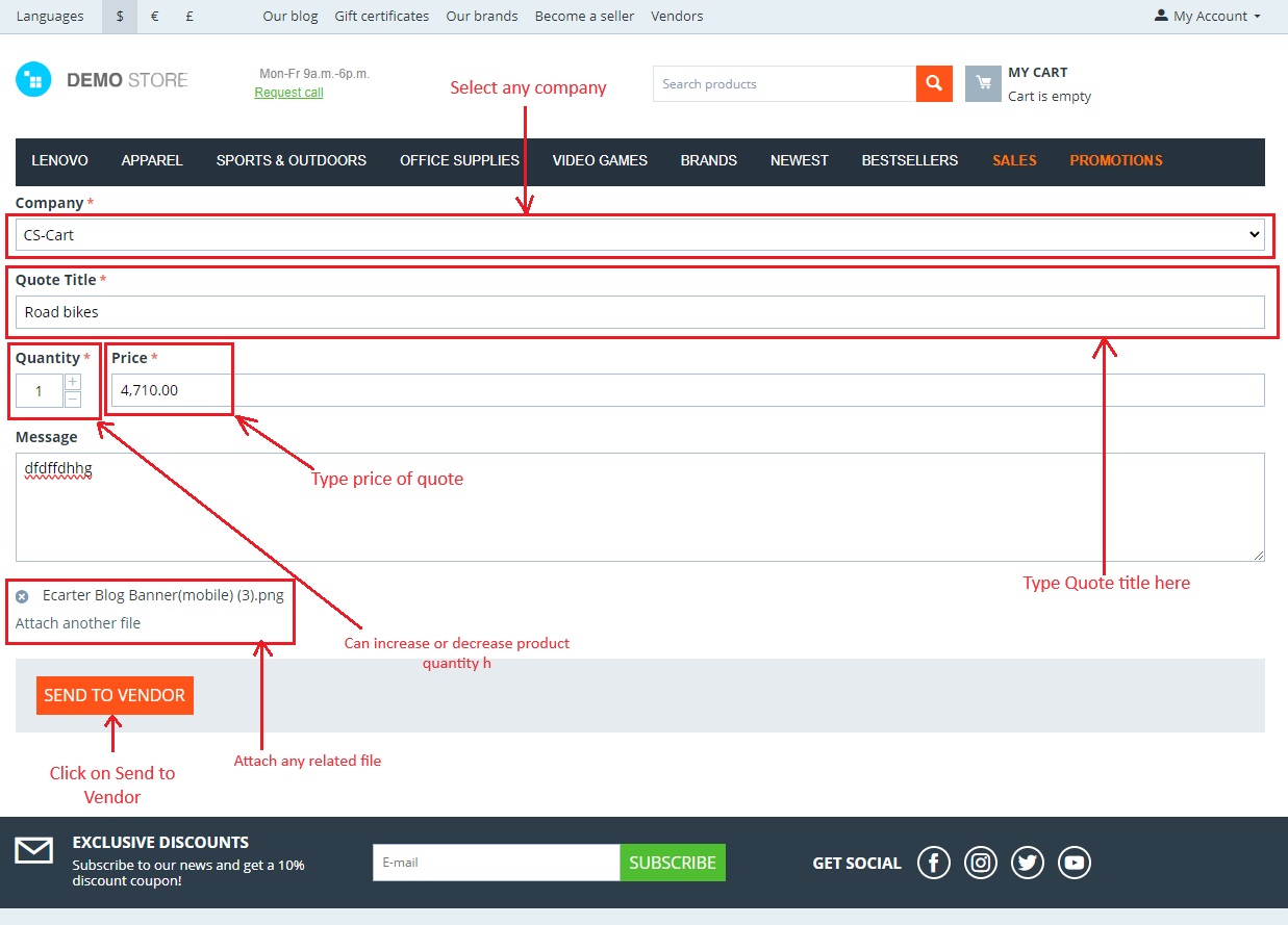 fill the page with custom quote asked points